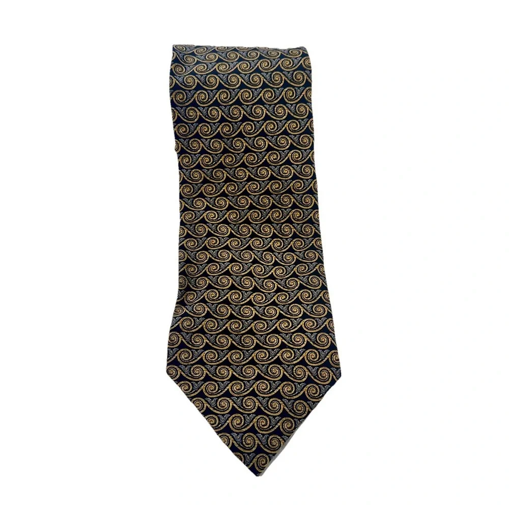 Valentino Cravatte Collection Yellow Black Geometric 100% Silk Neck Tie‎ Italy